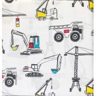 Boy Zone Bedding 3 Piece Twin Size Single Bed Sheet Set Construction Vehicles Shipping Container Cranes Back Hoes, Bulldozers