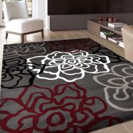 Rugshop Contemporary Modern Floral Flowers Area Rug 6 6 X 9 Red/Gray