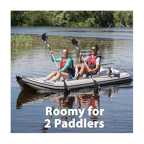 씨이글 Sea Eagle 437ps PaddleSki Inflatable 1-2 Person Catamaran Boat - Paddle, Motor, Fish, or Sail - 4-in-1 Inflatable Watercraft - Self Bailing