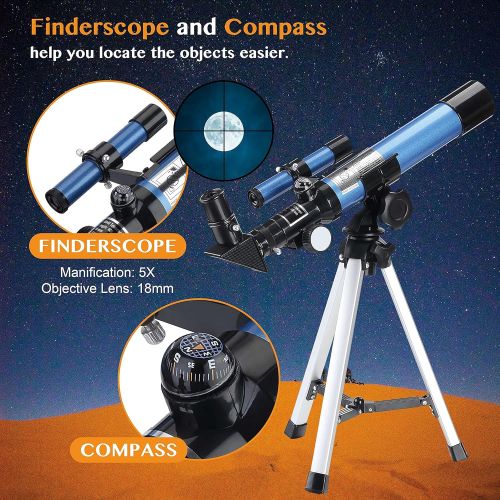  [아마존베스트]AOMEKIE Kids Telescope for Astronomy Beginners 40/400 Refractor Telescopes with Tripod Finderscope and Compass