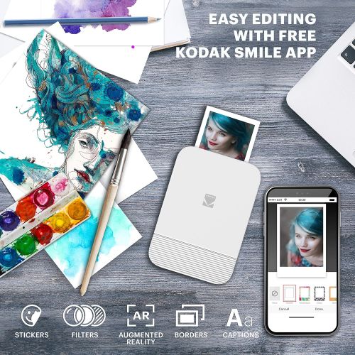  [아마존베스트]KODAK Smile Instant Digital Bluetooth Printer for iPhone & Android  Edit, Print & Share 2x3 Zink Photos w/ Smile App (White/ Yellow)