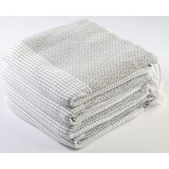 Sualla 100% Cotton - Aegean Turkish Towel - Bath Fouta Beach Blanket Pestemal - Handloom Diamond Weave Peshtemal - 36X69 Inches, Silver Grey (Set of 4)