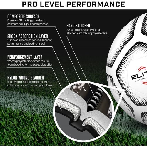  GoSports Elite Match Soccer Ball - Professional Tier Ball, Size 5 with Bonus Air Pump - Available as Single Balls or 6 Packs