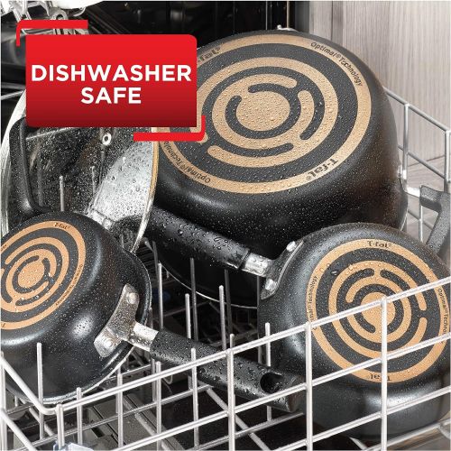  T-fal Signature Nonstick Dishwasher Safe Cookware Set, 12-Piece, Black
