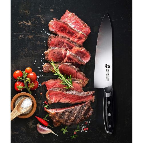  TUO BLACK HAWK Kitchen Knife 8 inch Chef Knife & 12 inch Slicing Carving Knife & 7 inch Boning Knife Fillet Knife with Gift Box German HC Steel Full Tang Pakkawood Handle