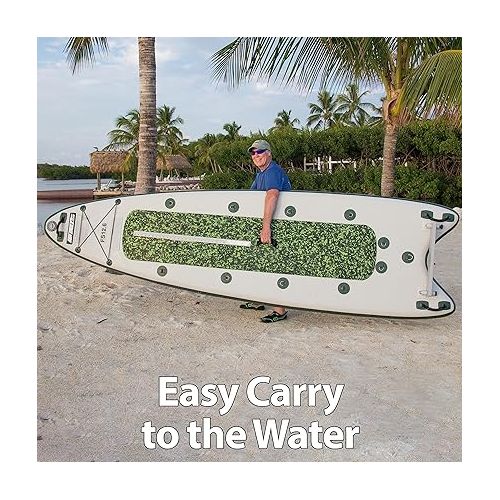 씨이글 Sea Eagle FS126 12’6” Inflatable FishSUP Fishing Stand-Up Paddleboard w/Paddle(s), Storage Box, Pump, Removable Transom, Backpack/Optional Seat - Sit, Stand, Fish, Motor, or Troll