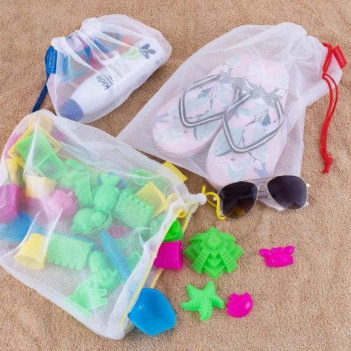  [아마존베스트]VANDOONA Toy Storage & Organization Mesh Bags Set of 9 See-Through Washable Mesh Bags & Color Coded Drawstrings by Size S, M, L. Playroom Organization, Baby Toys (2 Small, 5 Medium