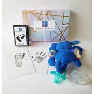 BlissfulBaby Elephant Pacifier & Handprint Footprint Gift Set - Includes Silicone Nipple Soothie 0-18...