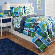 MISC 2 Piece Kids Boys Blue Green Dinosaur Themed Comforter Set Twin, Brontosaurus Dino Saur Bedding, Reptile Bird Pattern Childrens Animal, Polyester