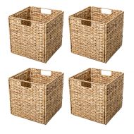 Trademark Innovations Foldable Hyacinth Storage Baskets with Iron Wire Frame (Set of 4)