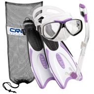 Cressi Palau Long Fins, Focus Silicone Mask, Dry Snorkel, Net Mesh Snorkeling Bag Snorkel Set, Designed and Manufactured in Italy
