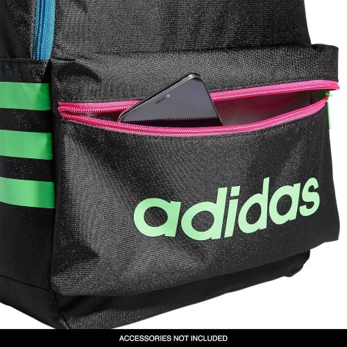 아디다스 adidas Boys Youth Classic 3S Backpack, Black/Screaming Green, One Size