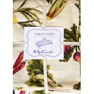 April Cornell Fabric Tablecloth Garden Vegetables Beets Tomatoes Celery Lettuce Carrots -- 70 Inches Round