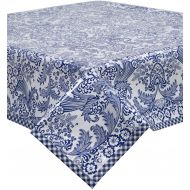 Freckled Sage Oilcloth Products Freckled Sage Toile Blue Oilcloth Tablecloth with Navy Gingham Trim You Pick The Size