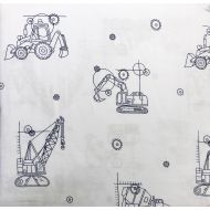 Boy Zone Bedding Kids 3 Piece Twin Size Single Bed Cotton Sheet Set Construction Equipment Tractors Cement Trucks Line Drawings Dark Blue on White
