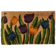 Rubber-Cal Tulip Garden Decorative Coir Doormat - 18 x 30 Outdoor Front Door Mat
