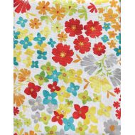 Fiesta Bright Floral Tablecloth Blue Red Yellow Orange Spring Green Flowers on White - Isadora Floral/Multi - 60 Inches by 120 Inches