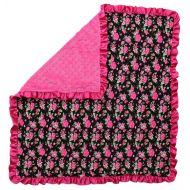 Dear Baby Gear Baby Blankets, Vintage Floral Hot Pink on Black, Hot Pink Minky, 32 Inches by 32 Inches