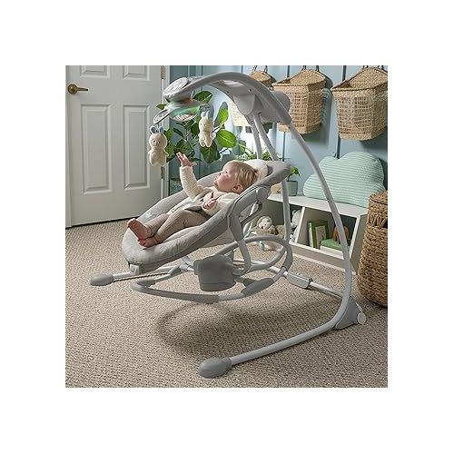 인제뉴어티 Ingenuity InLighten 2-in-1 Baby Swing & Rocker with Vibrations, Swivel Seat, Easy-Fold, Sounds & Lights, 0-9 Months Up to 20 lbs (Spruce)