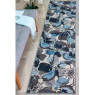 Rugshop Modern Large Floral Non-Slip (Non-Skid) Area Rug Runner 2 X 7 (22 X 84) Gray-Blue
