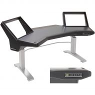 Argosy Halo Height Adjustable Desk, wBlack EPs, Silver Legs