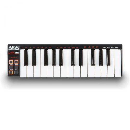  Akai Professional},description:The Akai LPK25 Laptop Performance Keyboard is a USB-MIDI controller for musicians, producers, DJs and other music creators. The keyboard measures les