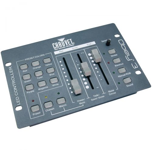  CHAUVET DJ},description:The compact Chauvet Obey 3 DMX controller for LED lights has three channels (red, green, and blue only) and features a fader for the master dimmer, variable