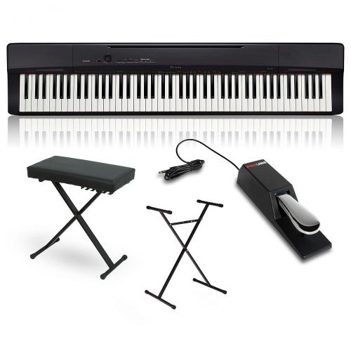 카시오 Casio Privia PX-160BK Digital Piano with Stand, Sustain Pedal and Deluxe Keyboard Bench