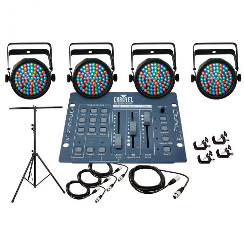  CHAUVET DJ},description:SlimPAR 38 PAR LED fixtures with OBEY 3 3-Channel lighting controller. All necessary DMX cables, mounting hardware and a stand are included.