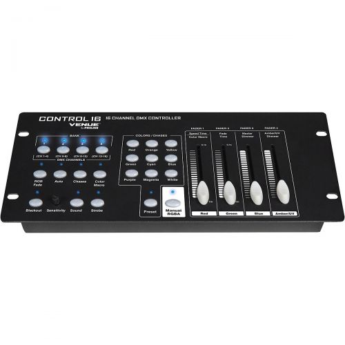  Proline},description:The Control16 from VENUE is a robust, 16-channel DMX controller that provides simple, elegant control of multiple lighting fixtures. Configured as four banks o