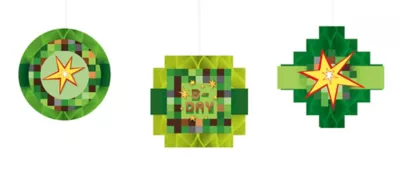  PartyCity Pixelated Honeycomb Decorations 3ct