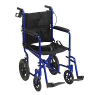 Walgreens Drive Medical Lightweight Expedition Transport Wheelchair with Hand Brakes Blue