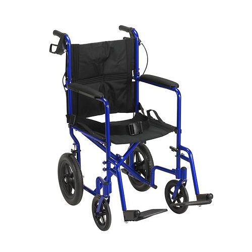 월그린 Walgreens Drive Medical Lightweight Expedition Transport Wheelchair with Hand Brakes Blue