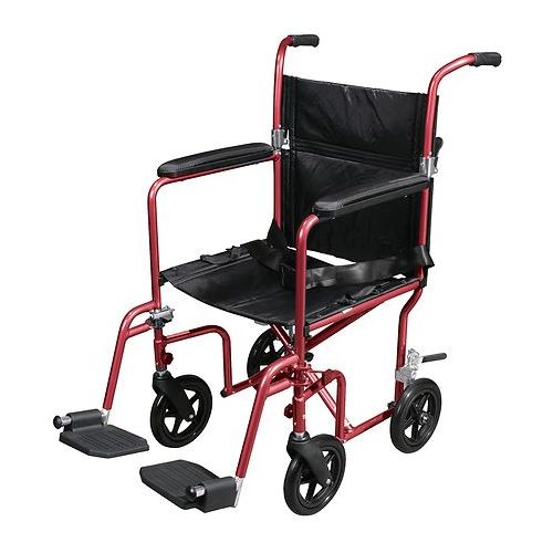 월그린 Walgreens Drive Medical Flyweight Lightweight Transport Wheelchair with Removable Wheels 19 Inch Seat Red