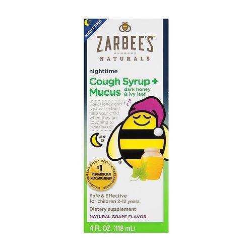 월그린 Walgreens ZarBees Naturals Childrens Cough Syrup + Mucus Reducer, Nighttime Grape