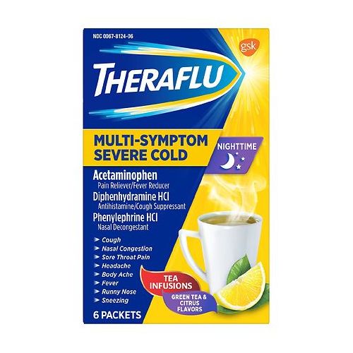 월그린 Walgreens TheraFlu Nighttime Multi Symptom Severe Cold Tea Infusions Green Tea & Citrus