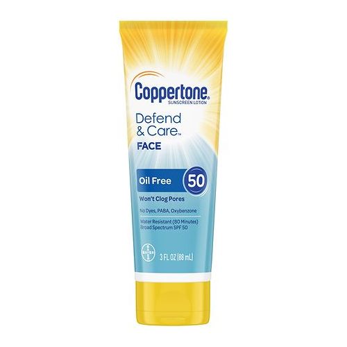 월그린 Walgreens Coppertone Defend & Care Oil Free Sunscreen Face Lotion Broad Spectrum SPF 50