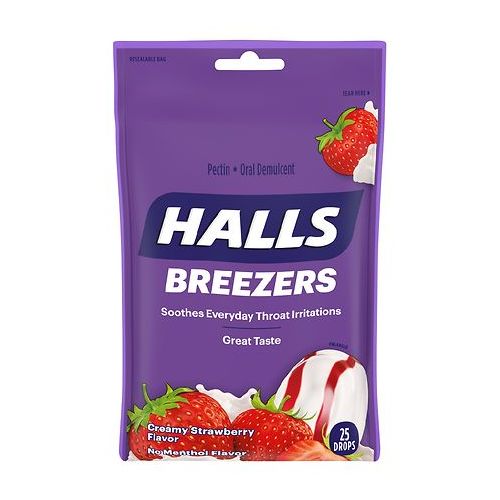 월그린 Walgreens Halls Breezers Pectin Throat Drops Cool Creamy Strawberry