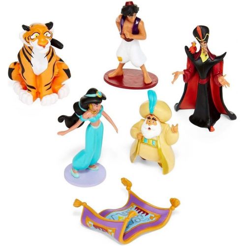 디즈니 Aladdin Figurine Playset Diamond Edition Disney Collection 6 Figures (Princess Jasmine, Rajah, Jafar, Magic Carpet, Sultan)