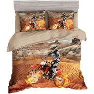 BeddingWish 3D Motorcycle Racing Printed Bedding (No Comforter and Sheet) Set for Kids Teen Boys -(3Pcs,Yellow,1 Duvet Cover+2 Pillow Shams,Twin)