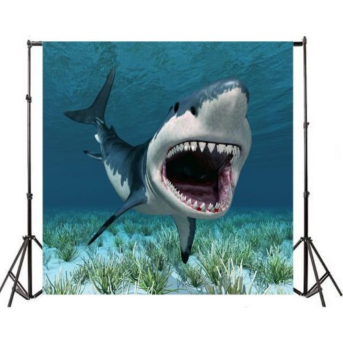  Yeele 4x4ft Vinyl Shark Backdrops Underwater World Background Aquarium 3D Great White Shark Under The Sea Ocean Cartoon Backdrop for Photography Boy Kid Happy Birthday Party Photo