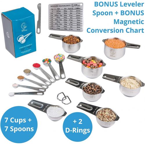  KPKitchen Stainless Steel Measuring Cups and Spoons Set: 7 Cup and 7 Spoon Metal Measure Sets of 14 Piece for Dry & Liquid Measurement - Kitchen Gadgets & Utensils for Cooking Food & Baking