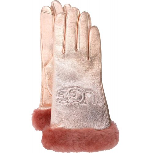  UGG Womens Classic Leather Logo Tech Gloves Rose Gold SM