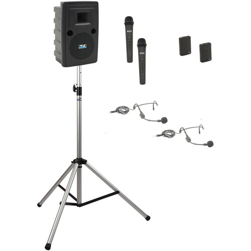 Anchor Audio Liberty System 4 with Two Handheld Mics, Two Beltpacks, Two Headband Mics, and Stand