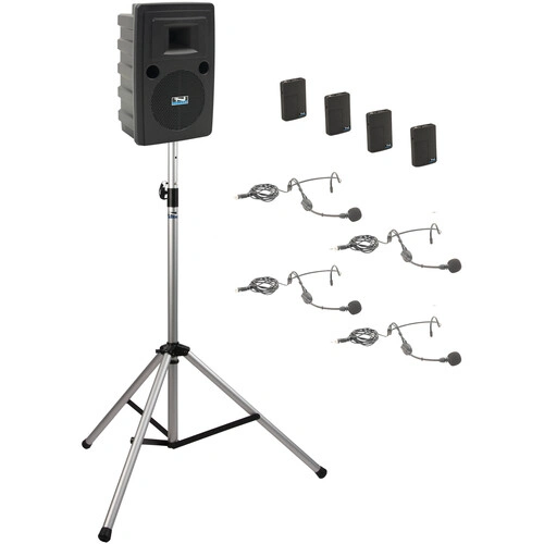 Anchor Audio Liberty System 4 with Four Beltpacks, Four Headband Mics, and Stand