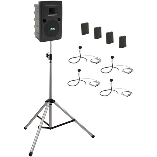 Anchor Audio Liberty System 4 with Four Beltpacks, Four Collar Mics, and Stand