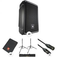 JBL IRX108BT Powered Portable Speaker Kit with Covers, Speaker Stands, and Cables