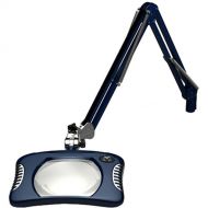 O.C. White 7 x 5.25'' Green-Lite Rectangle LED 2x Magnifier with Crown White Optical Glass and Table Edge Clamp (43'' Reach, Spectre Blue)