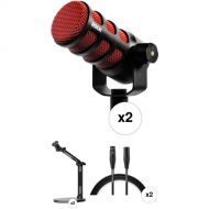 RODE PodMic 2-Person Podcasting Microphone Kit with Desktop Arms and Cables (Red, Special 50th Anniversary Edition)