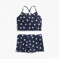 Jcrew Girls cropped tankini and shorts set in polka dots